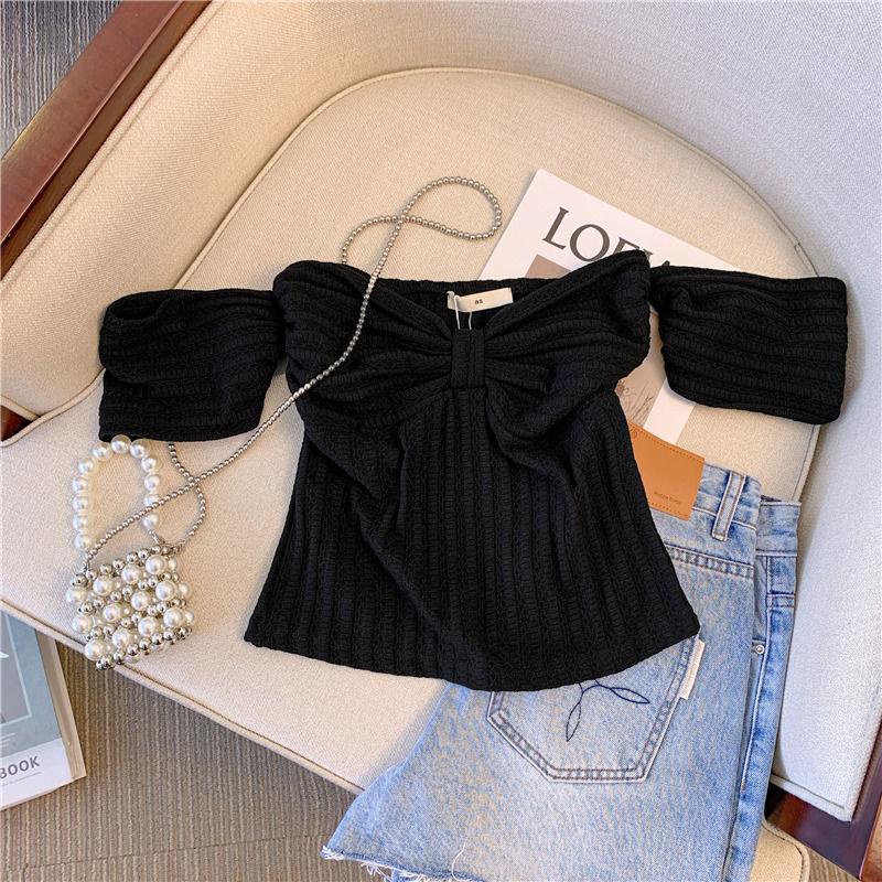 Áo Sơ Mi Ngắn Một Bên Vai Thắt Nơ Phong Cách Hàn Quốc Thời Trang Mùa Hè Dành Cho Nữ