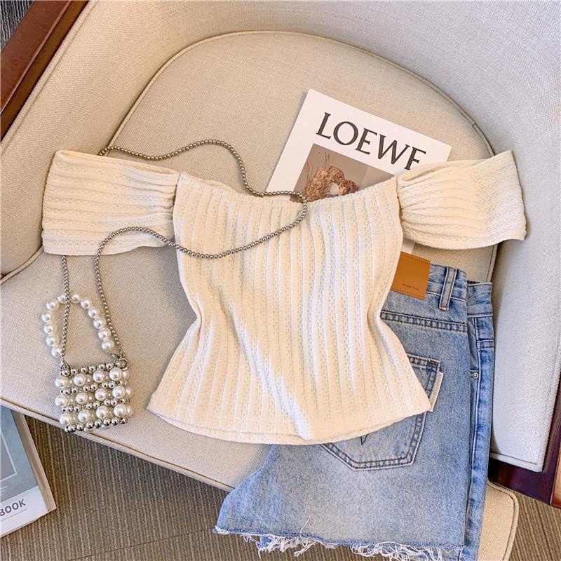 Áo Sơ Mi Ngắn Một Bên Vai Thắt Nơ Phong Cách Hàn Quốc Thời Trang Mùa Hè Dành Cho Nữ