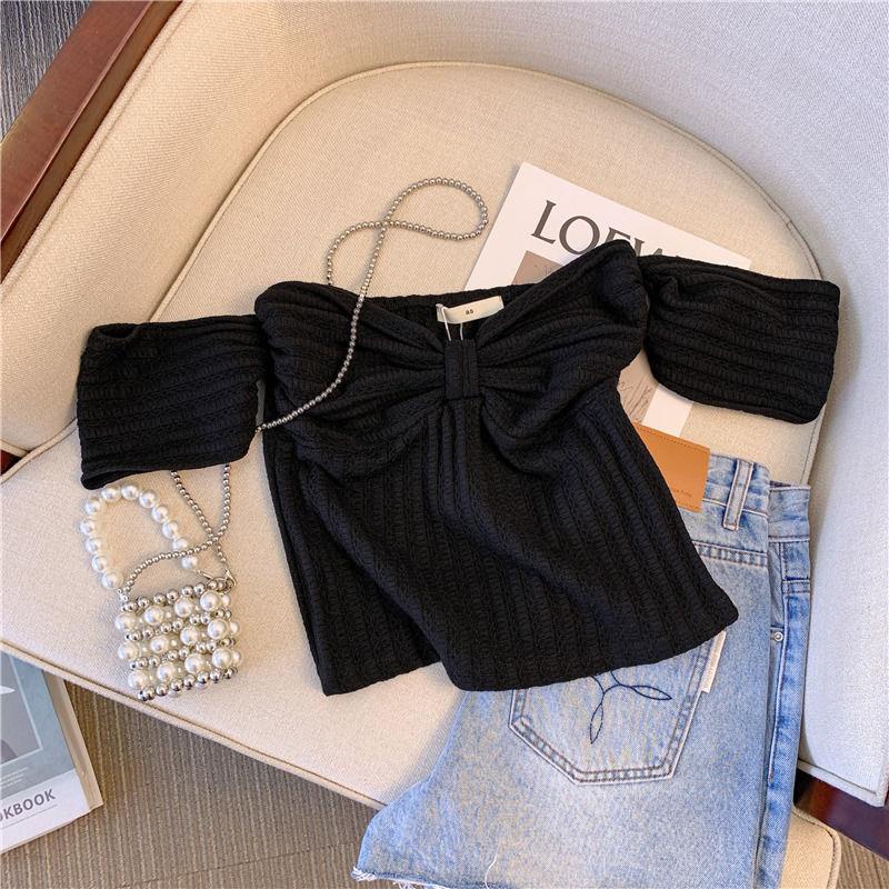 Áo Sơ Mi Ngắn Một Bên Vai Thắt Nơ Phong Cách Hàn Quốc Thời Trang Mùa Hè Dành Cho Nữ