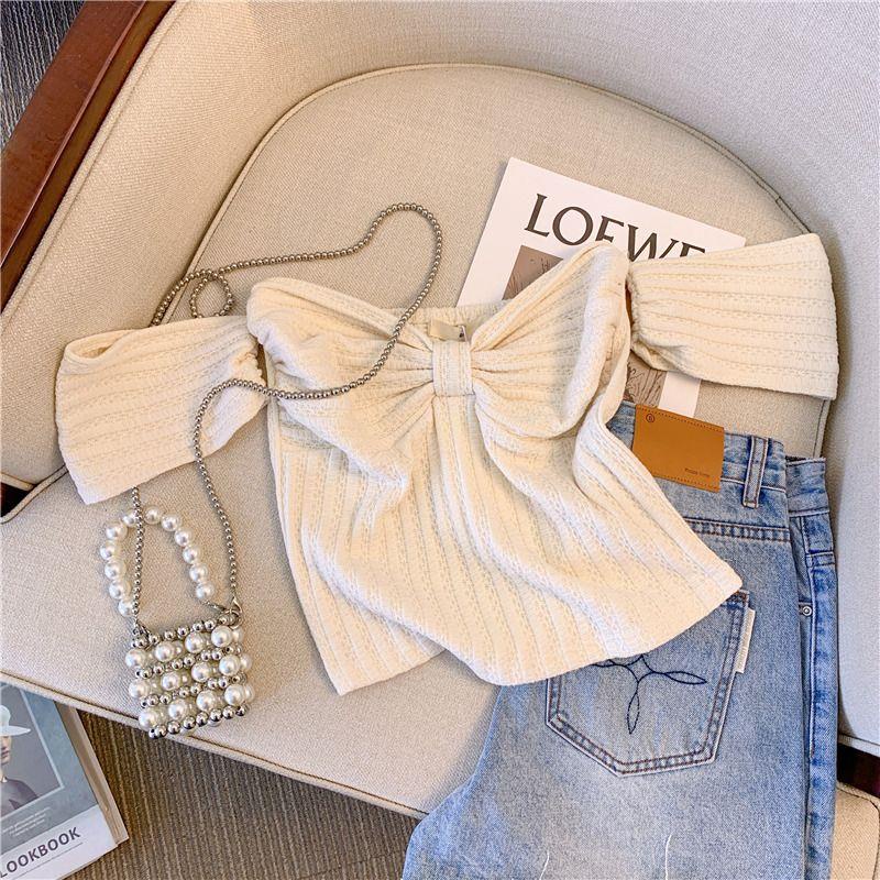 Áo Sơ Mi Ngắn Một Bên Vai Thắt Nơ Phong Cách Hàn Quốc Thời Trang Mùa Hè Dành Cho Nữ