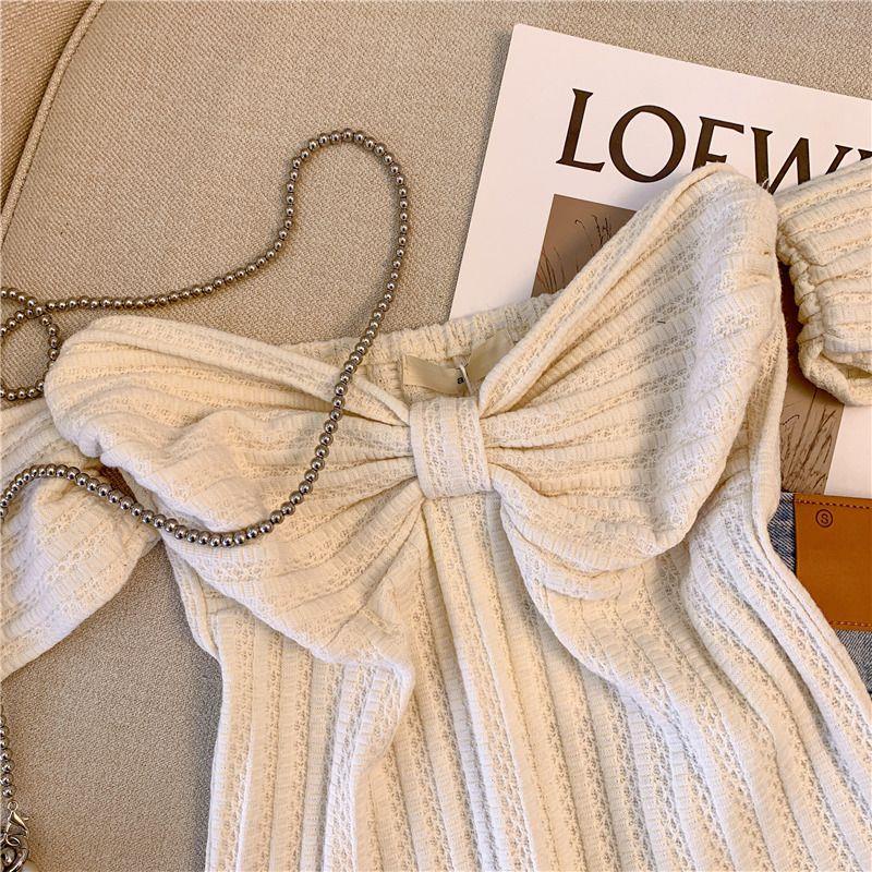 Áo Sơ Mi Ngắn Một Bên Vai Thắt Nơ Phong Cách Hàn Quốc Thời Trang Mùa Hè Dành Cho Nữ