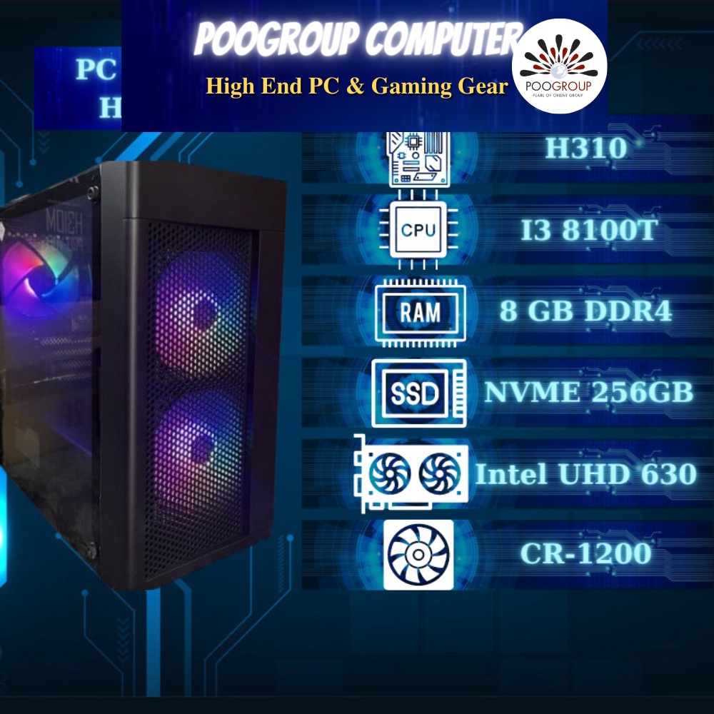 Bộ máy tính bàn PC HCS-4 Intel Core I3-8100T, 8GB Ram, SSD 256GB dùng cho văn phòng, game nhẹ (Mới,BH 36 Tháng)