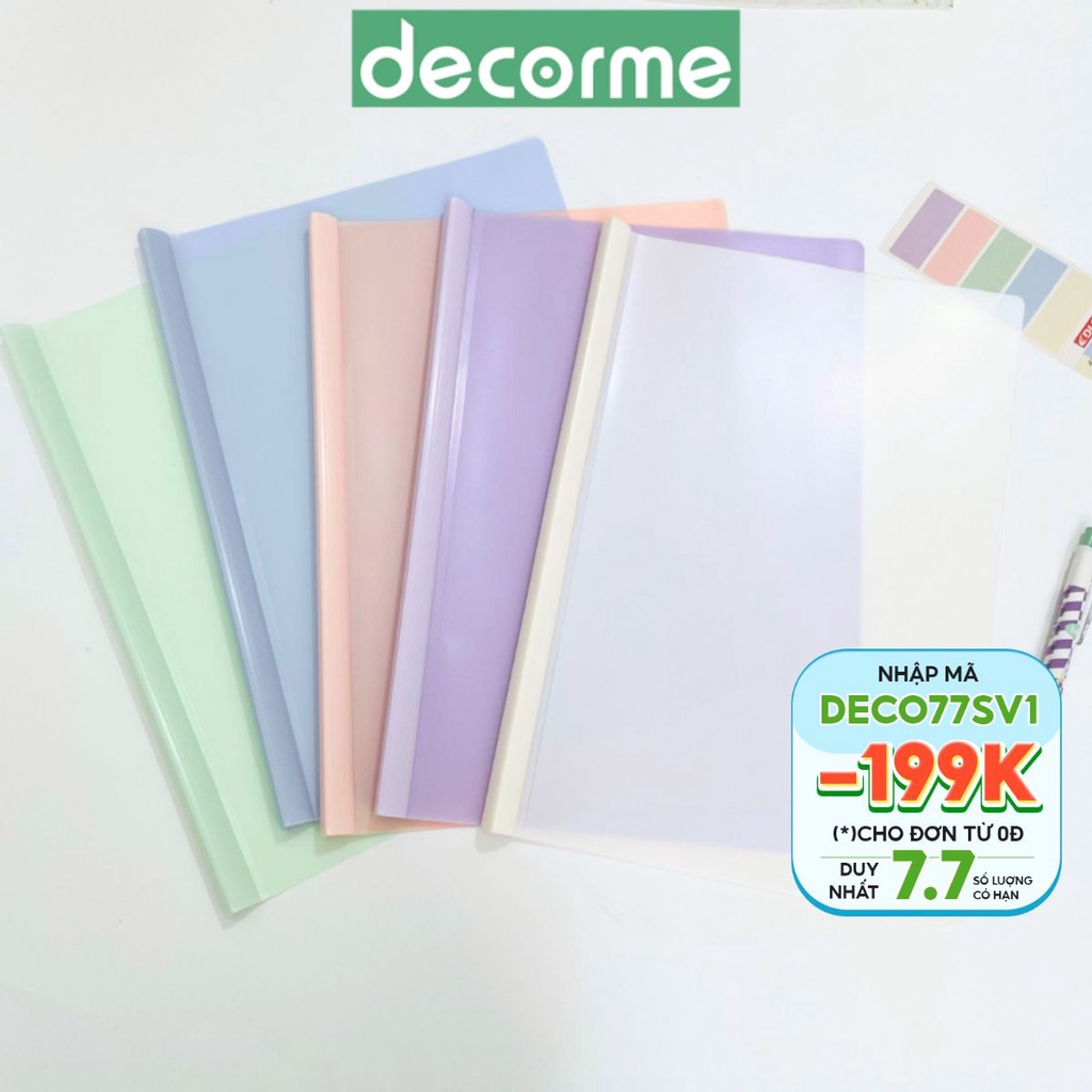 File đựng tài liệu gáy rút Decorme bìa màu pastel kẹp tài liệu, giấy tờ, hồ sơ tiện lợi cho học sinh, văn phòng phẩm