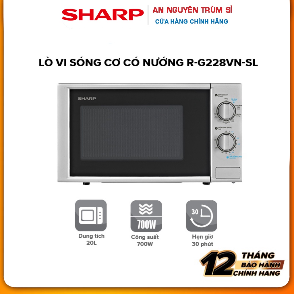 Lò vi sóng có nướng Sharp R-G228VN-SL - 20L - Hàng Chính Hãng - Hàng Chính Hãng