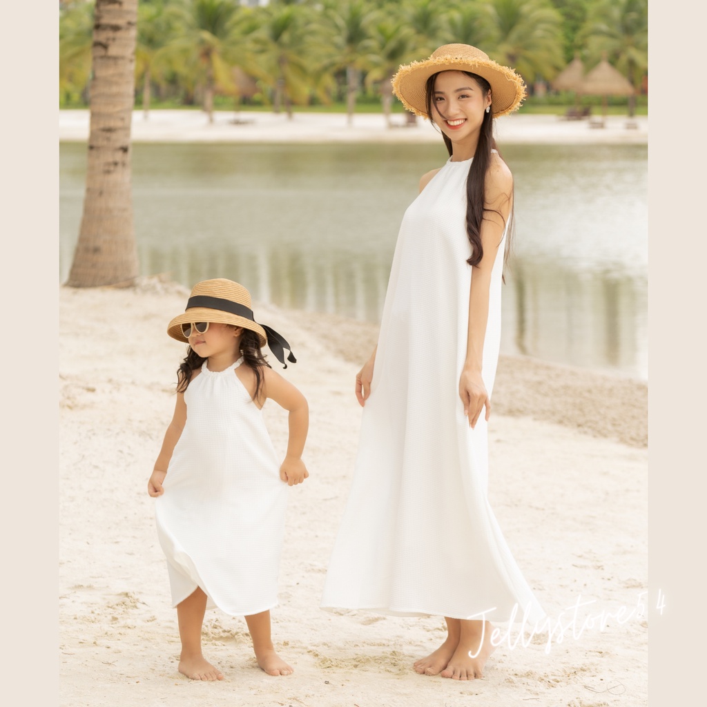 Set đồ đôi Mẹ và Bé maxi yếm tết bính, xinh xắn đáng yêu, chất xốp ô, kèm ảnh thật