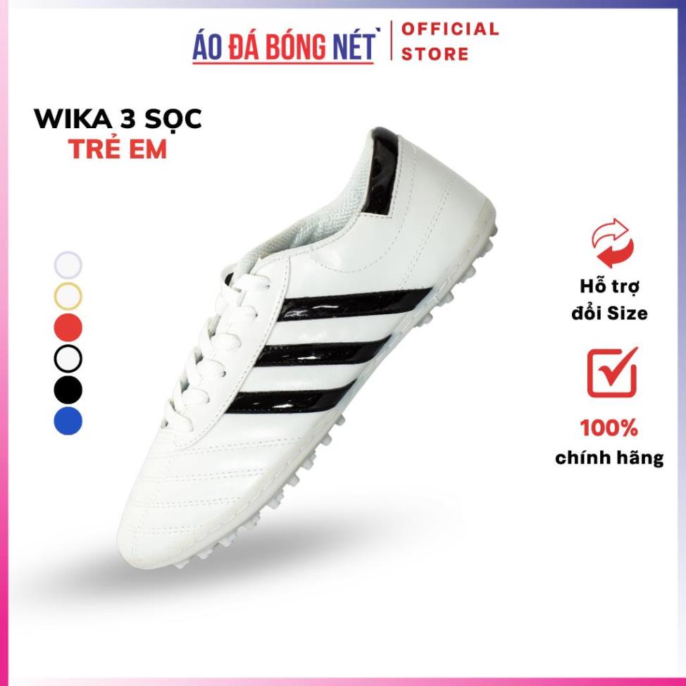 Giày Đá Bóng Trẻ Em Wika 3 Sọc Chính Hãng Dành Cho Sân Cỏ Nhân Tạo, Chất Liệu Từ Da Pu Đã Khâu Full Đế