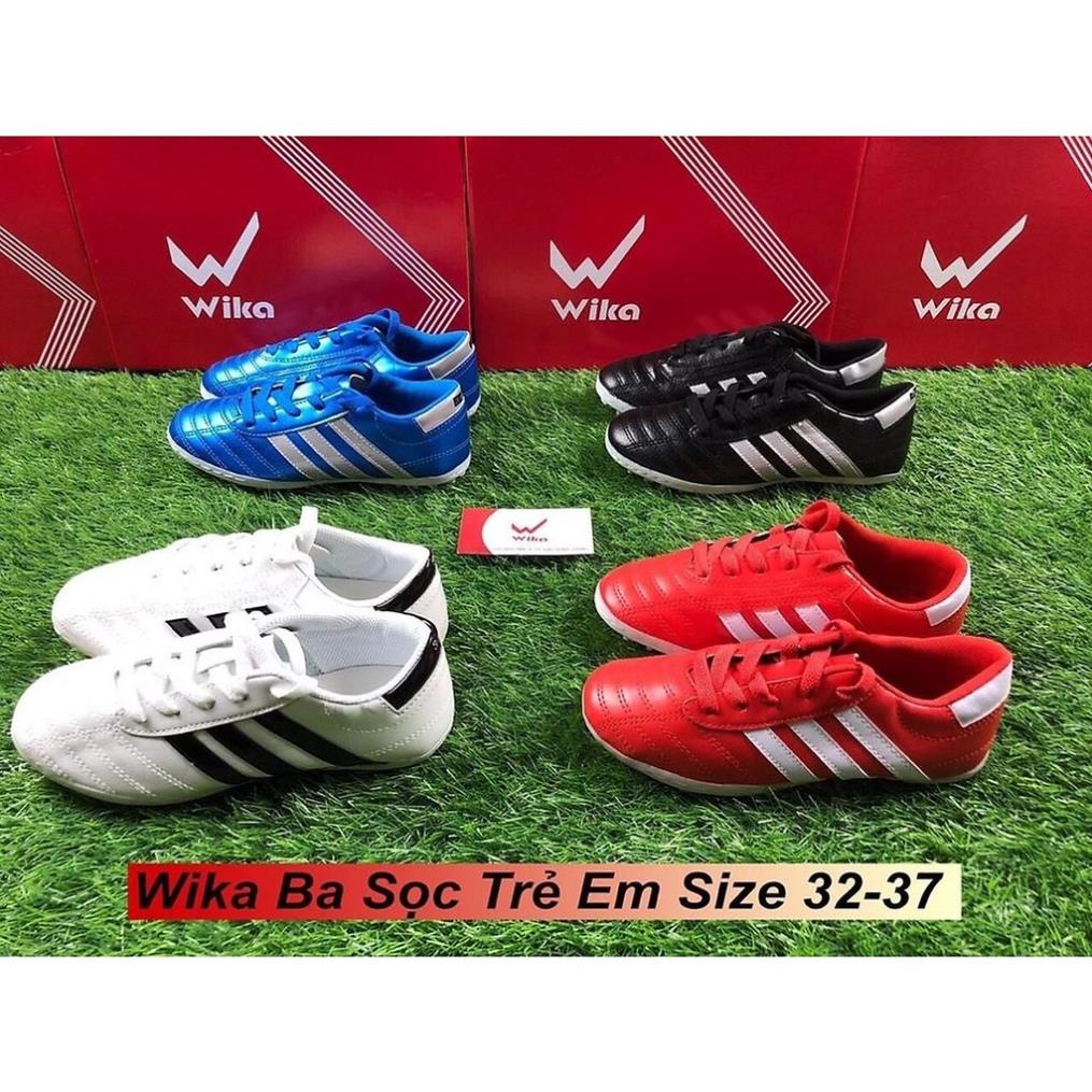 Giày Đá Bóng Trẻ Em Wika 3 Sọc Chính Hãng Dành Cho Sân Cỏ Nhân Tạo, Chất Liệu Từ Da Pu Đã Khâu Full Đế