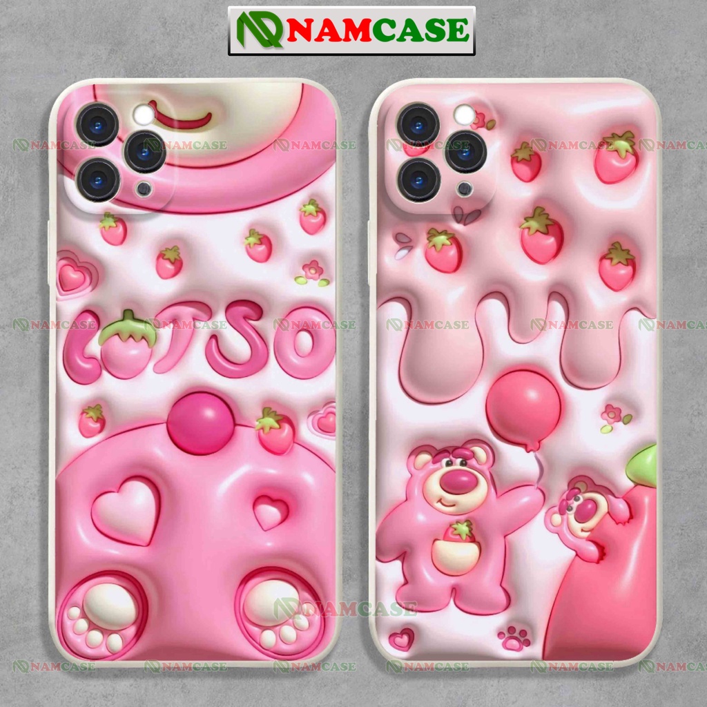 Ốp lưng iphone cặp đôi hoạt hình gấu dâu lotso 3D cute ngộ nghĩnh dễ thương ip 6/6s/7/8/X/XS/11/12/13/14 Pro Plus Max