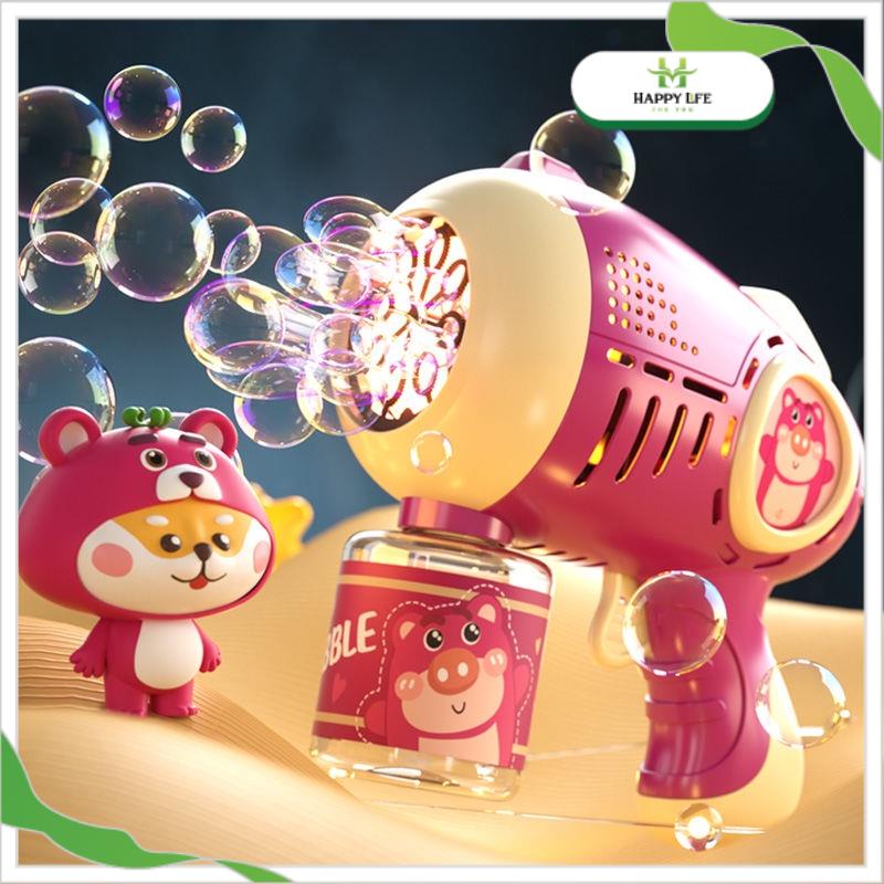 Súng bắn bong bóng, súng phun bong bóng, đồ chơi thổi bong bóng cho bé hình gấu dâu Lotso ngộ nghĩnh - Happy Life 4U
