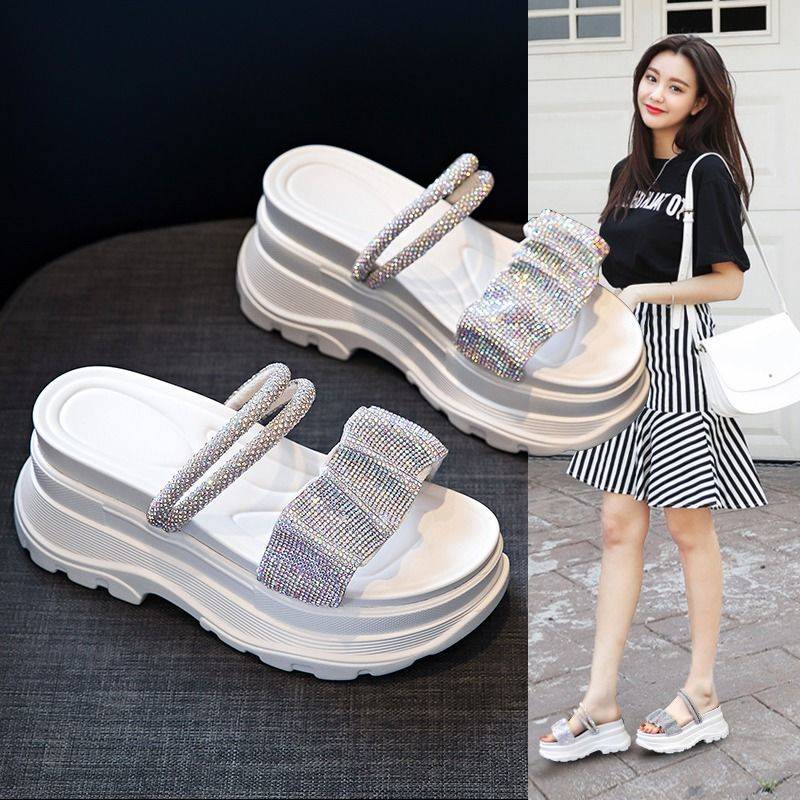 Giày Sandal Đế Dày Đính Đá Thời Trang Dành Cho Nữ