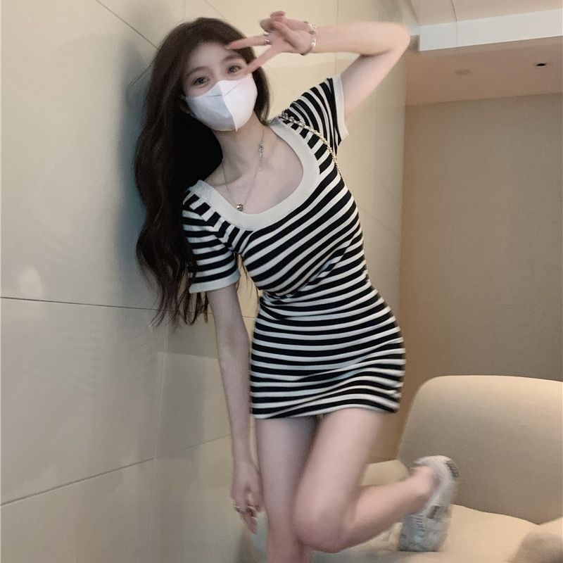 Jiashucheng Đầm Ôm Dáng Họa Tiết Kẻ Sọc Thời Trang Mùa Hè Cho Nữ