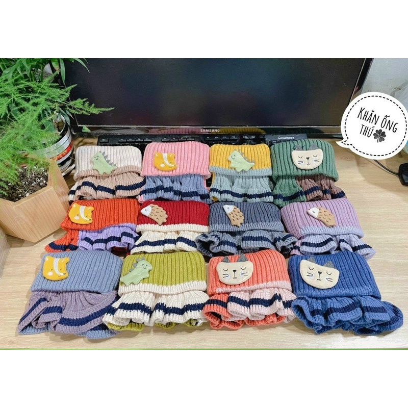 Khăn ống choàng cổ giữ ấm hình thú viền sọc chất len cao cấp cho bé