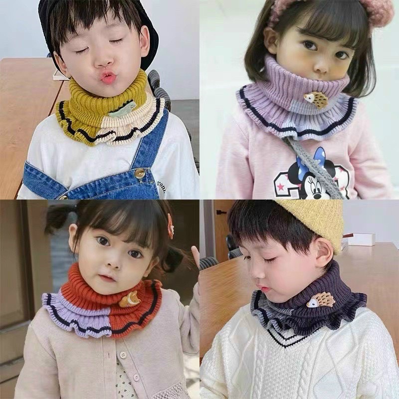 Khăn ống choàng cổ giữ ấm hình thú viền sọc chất len cao cấp cho bé