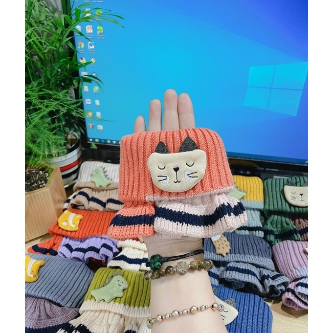 Khăn ống choàng cổ giữ ấm hình thú viền sọc chất len cao cấp cho bé