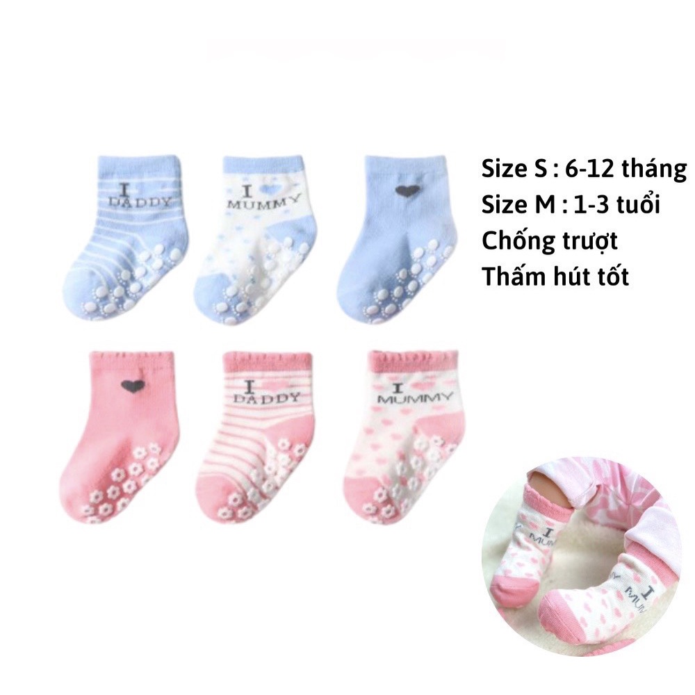 Set 3 Đôi vớ tất chống trượt MOMDAD cho bé
