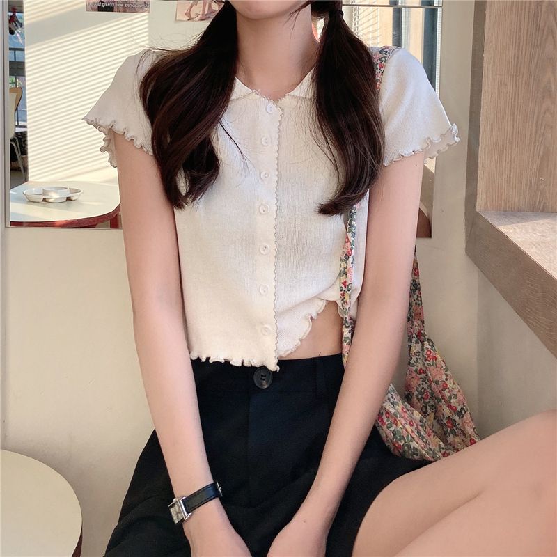Jiashucheng Áo Dệt Kim Ngắn Tay Phong Cách Mori Hàn Quốc Cổ Điển Thời Trang Mùa Hè Mới