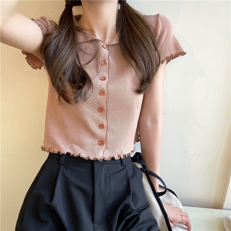 Jiashucheng Áo Dệt Kim Ngắn Tay Phong Cách Mori Hàn Quốc Cổ Điển Thời Trang Mùa Hè Mới