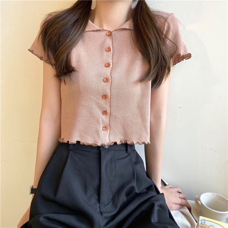 Jiashucheng Áo Dệt Kim Ngắn Tay Phong Cách Mori Hàn Quốc Cổ Điển Thời Trang Mùa Hè Mới