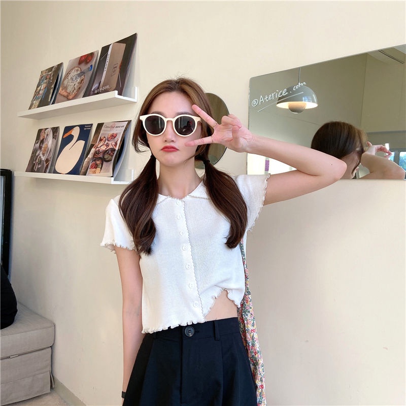 Jiashucheng Áo Dệt Kim Ngắn Tay Phong Cách Mori Hàn Quốc Cổ Điển Thời Trang Mùa Hè Mới