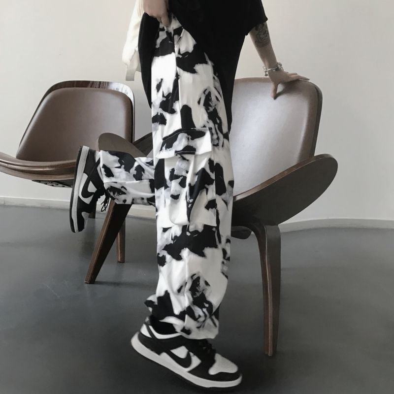 Jiashucheng Quần Yếm Kaki Ống Rộng Màu Nhuộm Phong Cách Harajuku Đường Phố Hàn Quốc Cho Cặp Đôi Mặc Thường Ngày