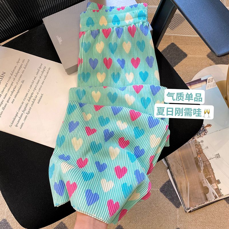 Jiashucheng Quần Dài Ống Rộng Bằng Lụa Mát In Họa Tiết Trái Tim Phong Cách Nhật Bản Thời Trang Mùa Hè Hàng Mới Dành Cho Bạn Nữ Mặc Tạ