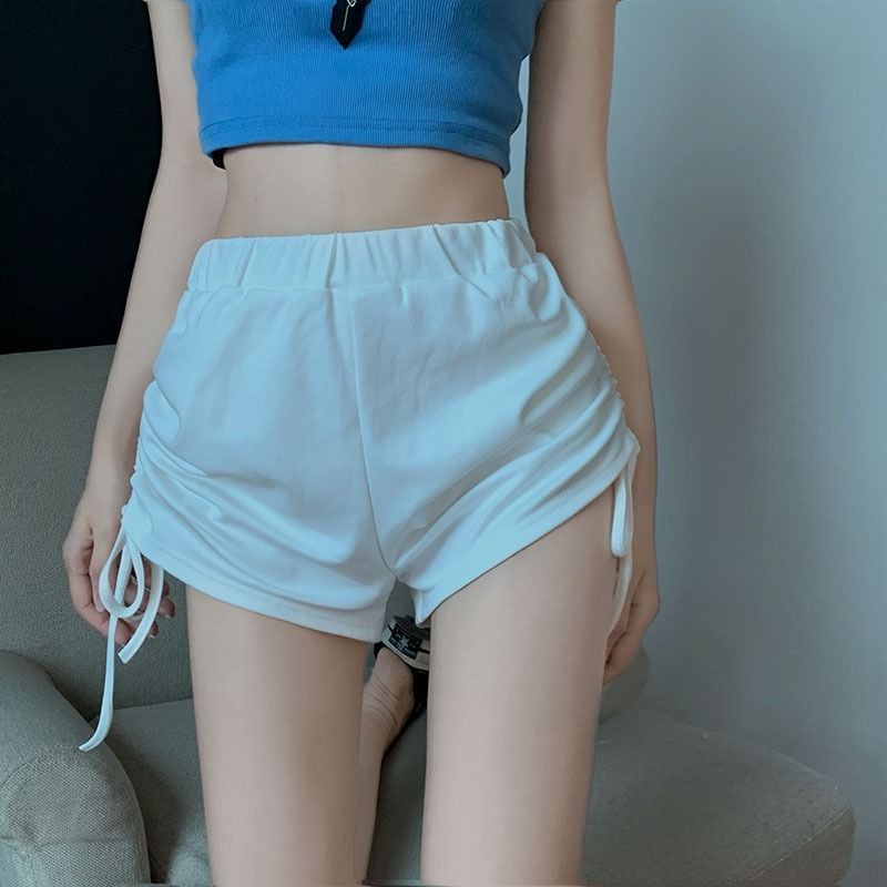 Jiashucheng Quần Short Thể Thao Lưng Cao Dáng Rộng Mỏng Màu Xám Phối Dây Rút Thời Trang Mùa Hè Mới Cho Nữ