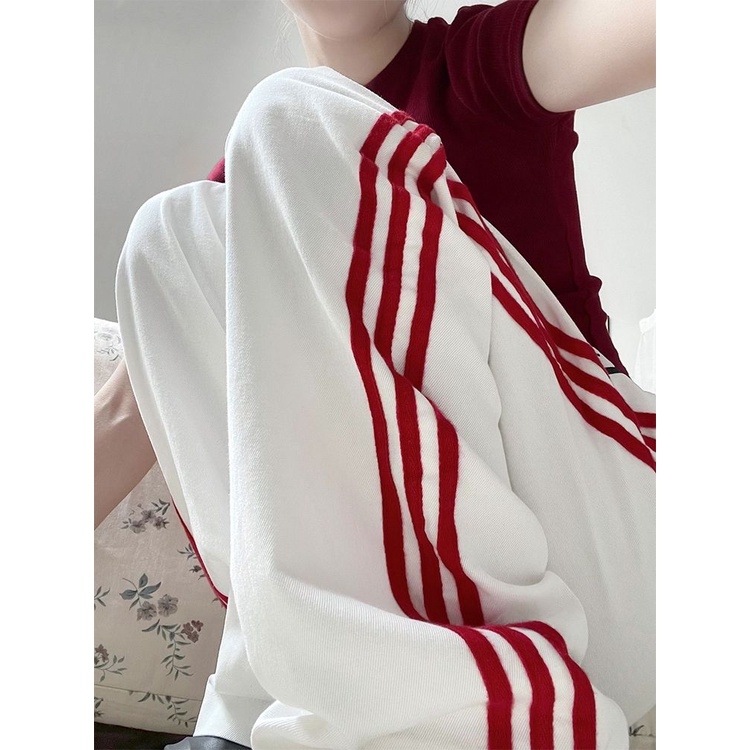 Jiashucheng Quần Dài Lưng Cao Ống Rộng Phong Cách Đường Phố Mỹ Cá Tính Cho Nữ