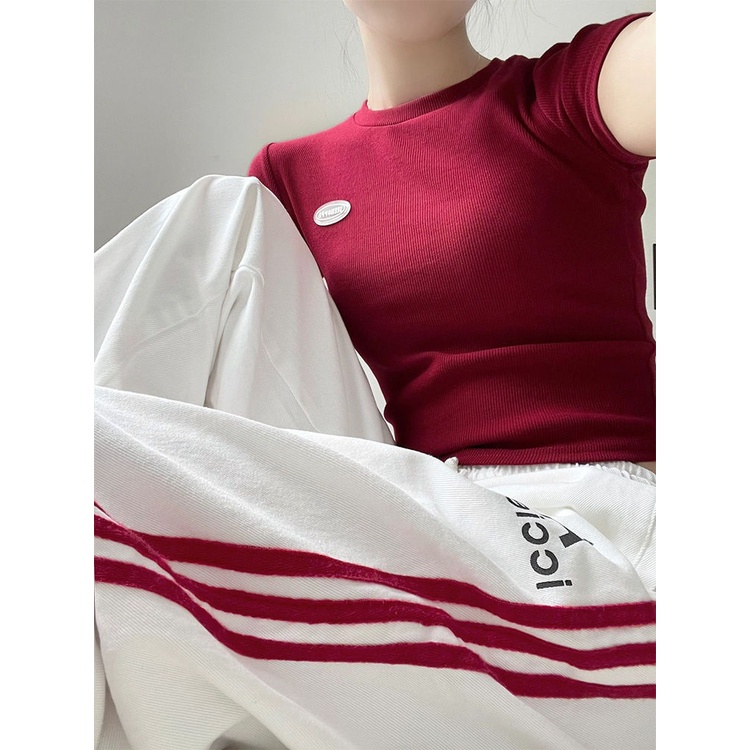 Jiashucheng Quần Dài Lưng Cao Ống Rộng Phong Cách Đường Phố Mỹ Cá Tính Cho Nữ