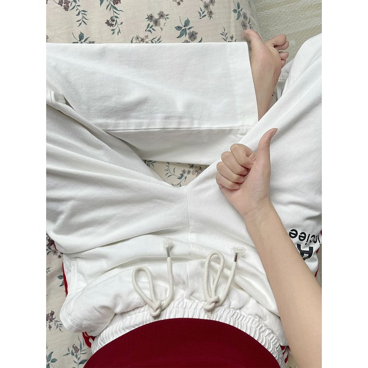 Jiashucheng Quần Dài Lưng Cao Ống Rộng Phong Cách Đường Phố Mỹ Cá Tính Cho Nữ