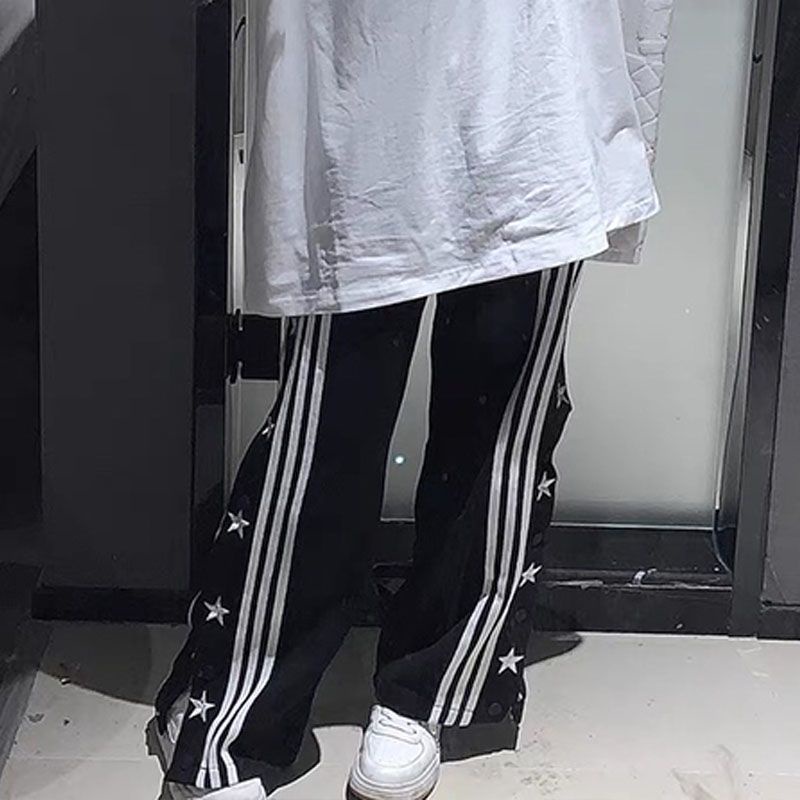 Jiashucheng Quần Dài Dáng Suông Kẻ Sọc Đính Ngôi Sao Phong Cách Retro Mỹ Cho Nam Và Nữ Dễ Phối Đồ