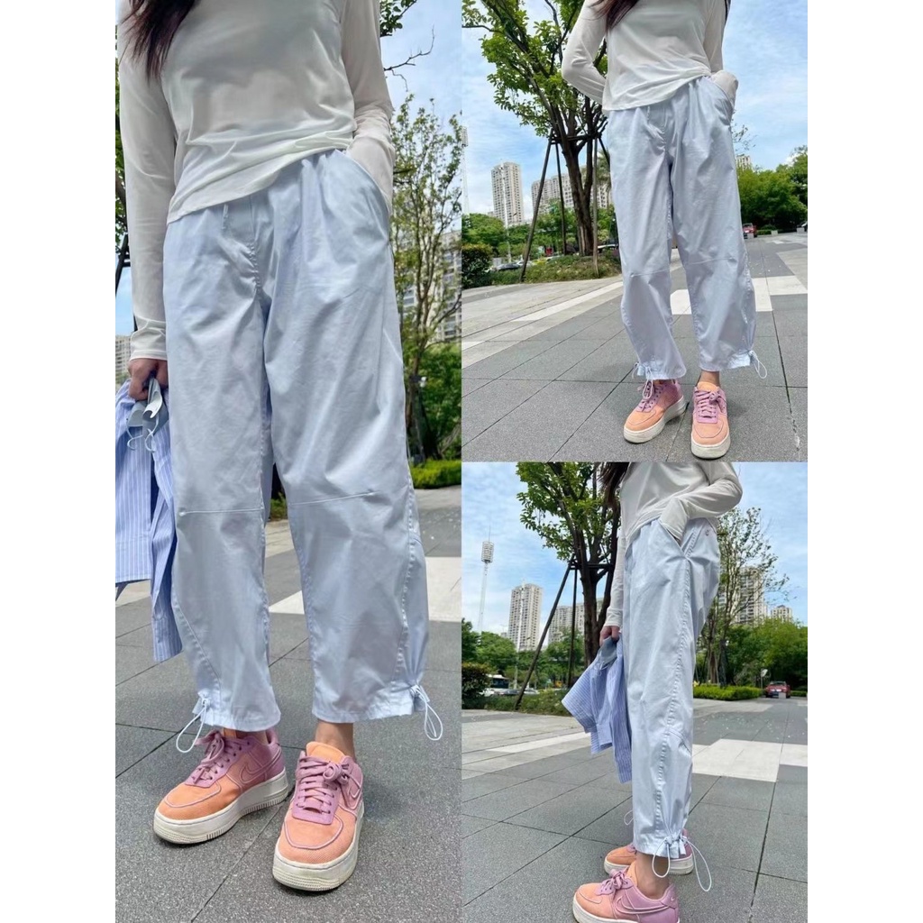 Jiashucheng Quần Thể Thao Dáng Rộng Lưng Cao Màu Xanh Dương Ngọt Ngào Phong Cách Nhật Bản Thời Trang Mùa Hè Cho Nữ