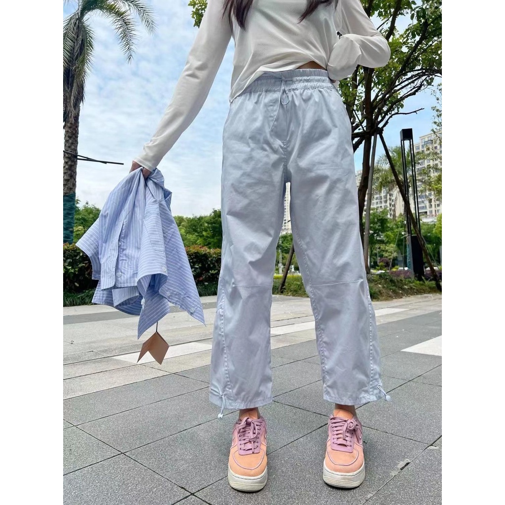 Jiashucheng Quần Thể Thao Dáng Rộng Lưng Cao Màu Xanh Dương Ngọt Ngào Phong Cách Nhật Bản Thời Trang Mùa Hè Cho Nữ