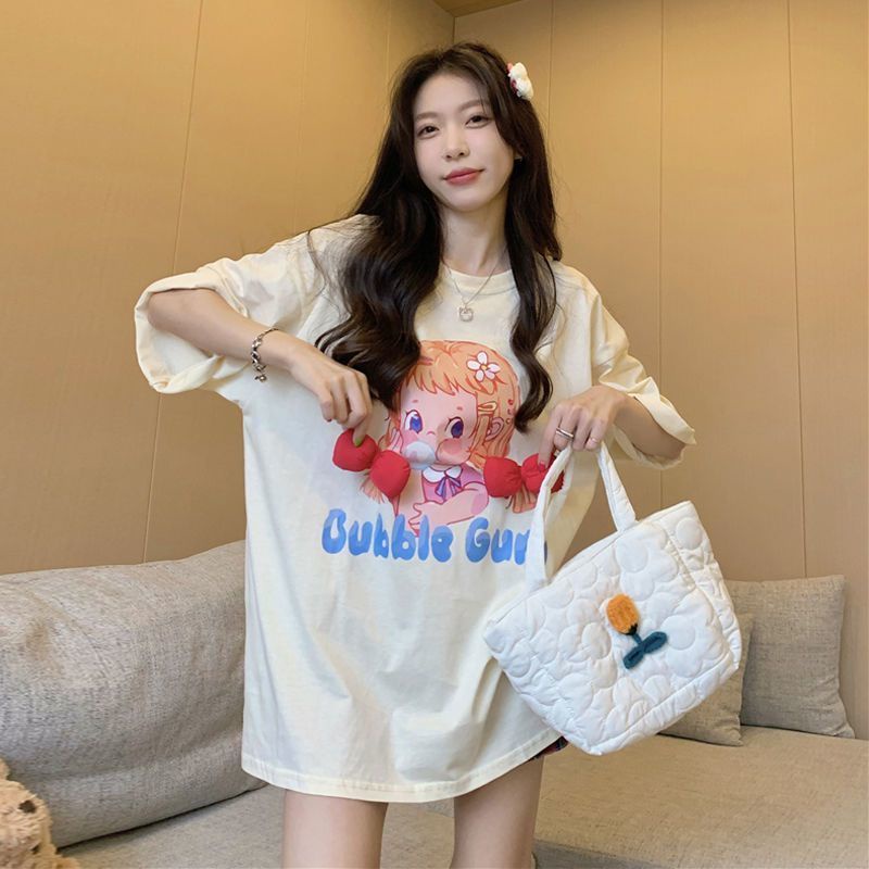 Jiashucheng Áo Thun Tay Ngắn Dáng Rộng In Họa Tiết Thắt Nơ Phong Cách Hàn Quốc Thời Trang Mùa Hè Mới Cho Nữ