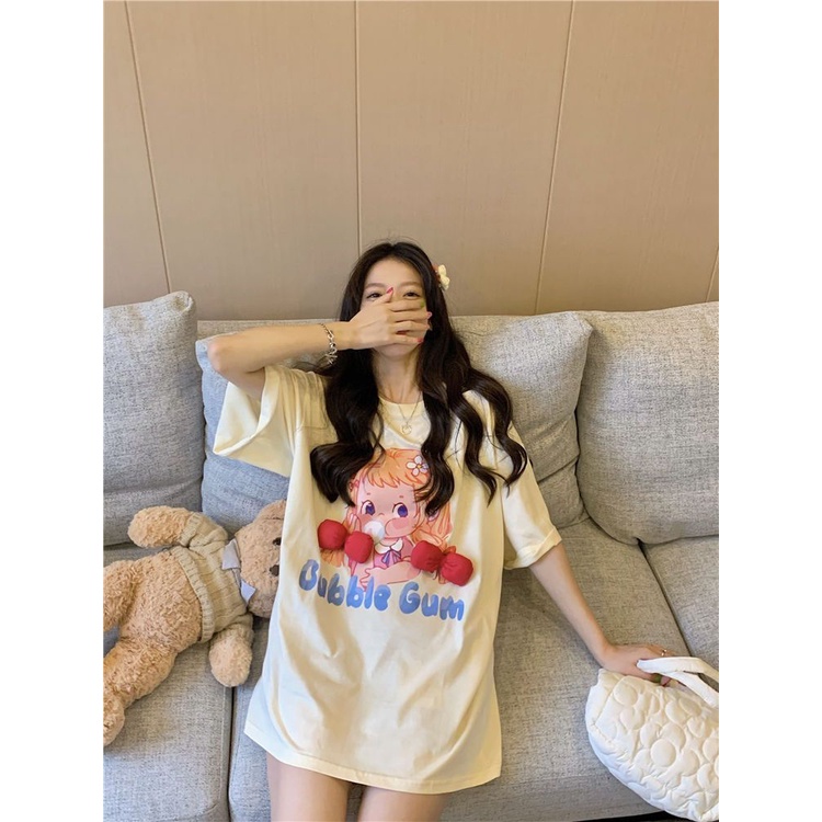 Jiashucheng Áo Thun Tay Ngắn Dáng Rộng In Họa Tiết Thắt Nơ Phong Cách Hàn Quốc Thời Trang Mùa Hè Mới Cho Nữ