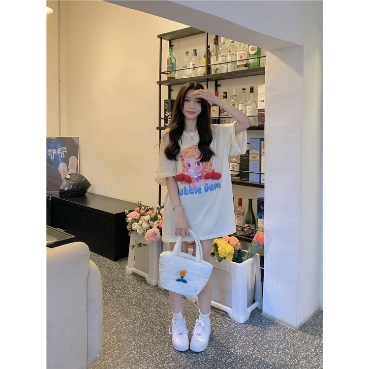 Jiashucheng Áo Thun Tay Ngắn Dáng Rộng In Họa Tiết Thắt Nơ Phong Cách Hàn Quốc Thời Trang Mùa Hè Mới Cho Nữ