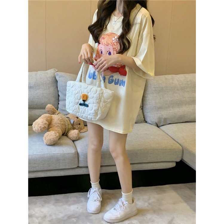 Jiashucheng Áo Thun Tay Ngắn Dáng Rộng In Họa Tiết Thắt Nơ Phong Cách Hàn Quốc Thời Trang Mùa Hè Mới Cho Nữ