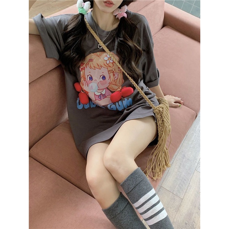 Jiashucheng Áo Thun Tay Ngắn Dáng Rộng In Họa Tiết Thắt Nơ Phong Cách Hàn Quốc Thời Trang Mùa Hè Mới Cho Nữ