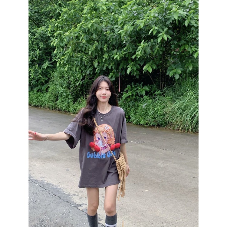 Jiashucheng Áo Thun Tay Ngắn Dáng Rộng In Họa Tiết Thắt Nơ Phong Cách Hàn Quốc Thời Trang Mùa Hè Mới Cho Nữ