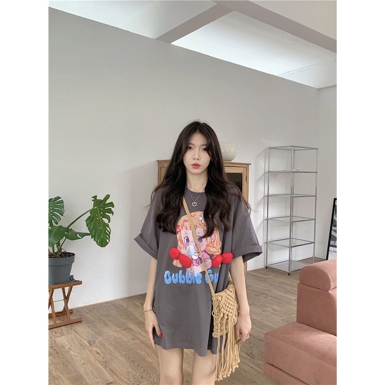 Jiashucheng Áo Thun Tay Ngắn Dáng Rộng In Họa Tiết Thắt Nơ Phong Cách Hàn Quốc Thời Trang Mùa Hè Mới Cho Nữ