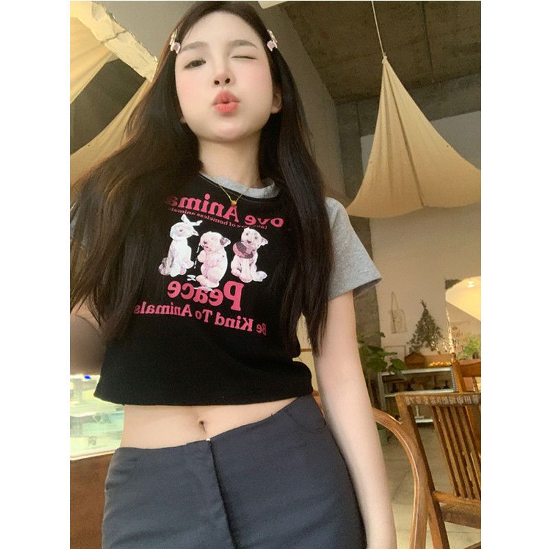 Jiashucheng Áo Thun Ngắn Tay Dáng Ôm Thời Trang Mùa Hè Phong Cách Mỹ Dành Cho Nữ