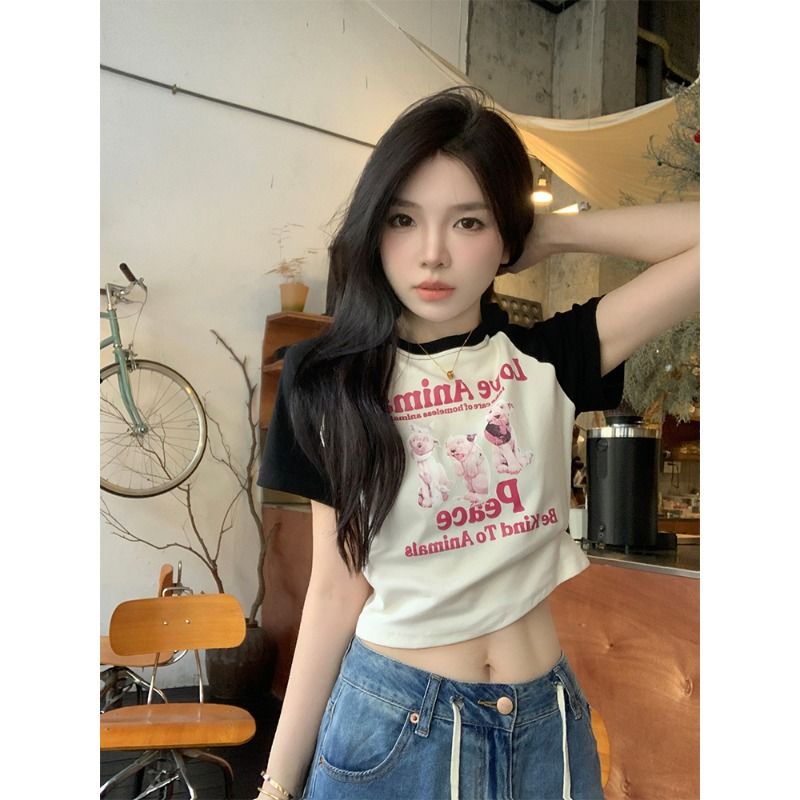 Jiashucheng Áo Thun Ngắn Tay Dáng Ôm Thời Trang Mùa Hè Phong Cách Mỹ Dành Cho Nữ