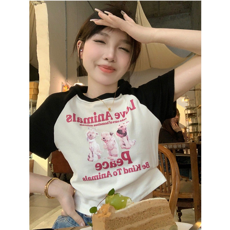 Jiashucheng Áo Thun Ngắn Tay Dáng Ôm Thời Trang Mùa Hè Phong Cách Mỹ Dành Cho Nữ