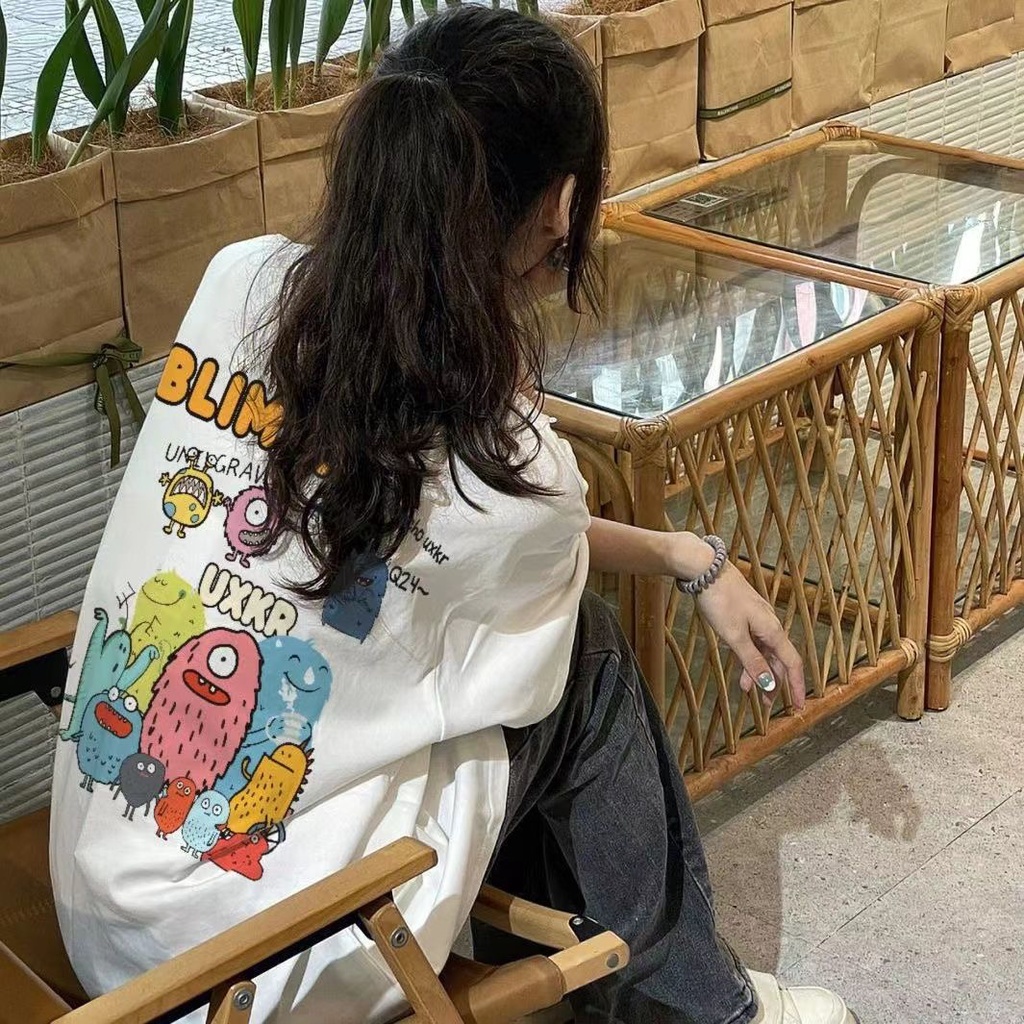 Jiashucheng Áo Thun Nữ Ngắn Tay In Chữ Phong Cách Harajuku