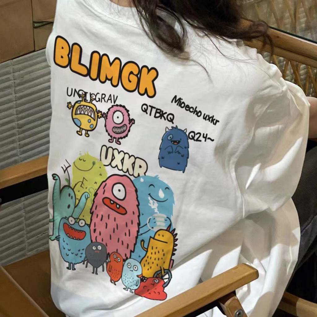 Jiashucheng Áo Thun Nữ Ngắn Tay In Chữ Phong Cách Harajuku