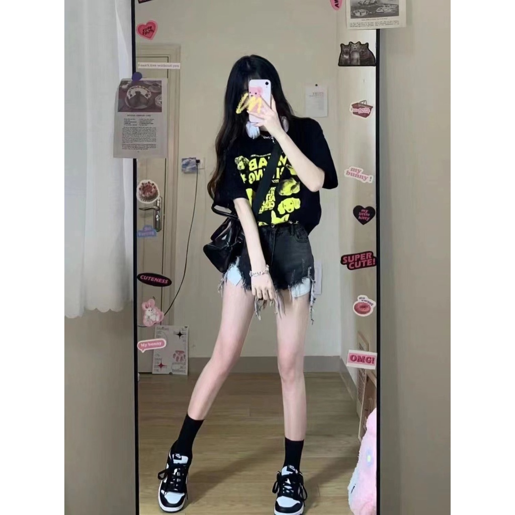 Jiashucheng Áo Thun Nữ Ngắn Tay In Chữ Phong Cách Mới