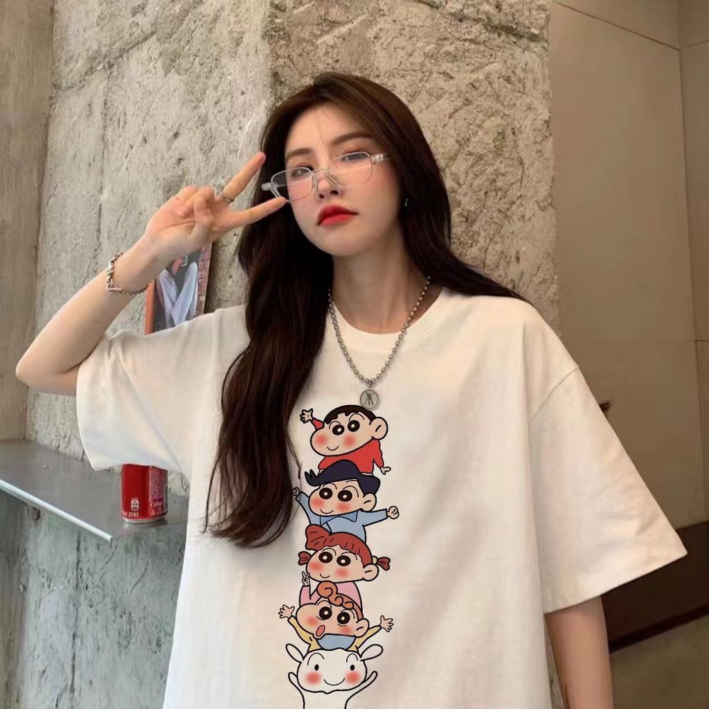 Jiashucheng Áo Thun Cotton Ngắn Tay Dáng Rộng In Hình Shin-Chan Thời Trang Mùa Hè Mới