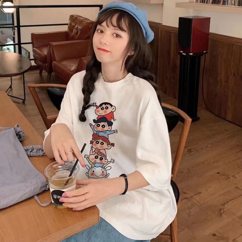 Jiashucheng Áo Thun Cotton Ngắn Tay Dáng Rộng In Hình Shin-Chan Thời Trang Mùa Hè Mới