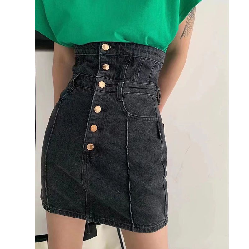 Jiashucheng Chân Váy Denim Chữ a Lưng Cao Dáng Ôm Thời Trang Mùa Hè Dành Cho Nữ