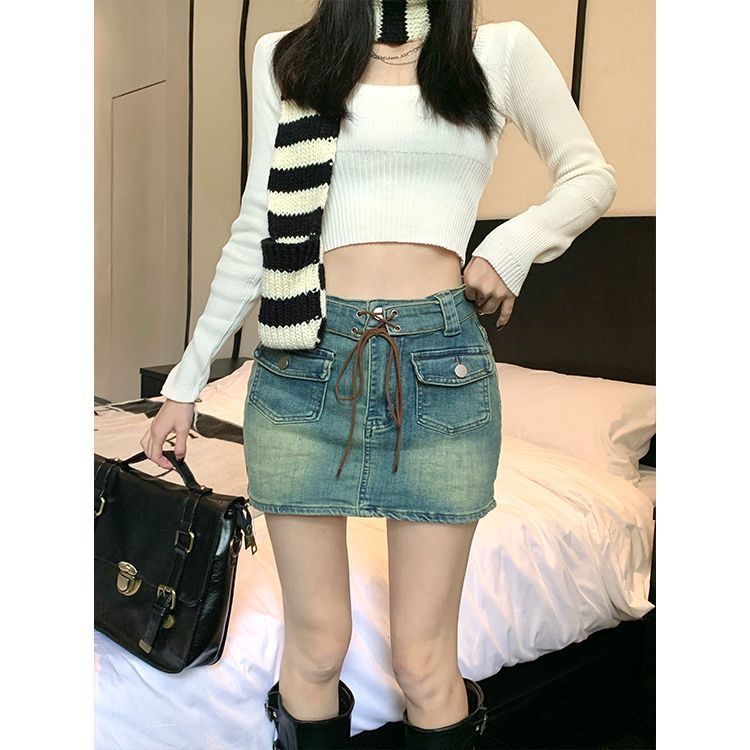 Jiashucheng Chân Váy Denim Chữ a Lưng Cao Thời Trang Thu Đông Dành Cho Nữ