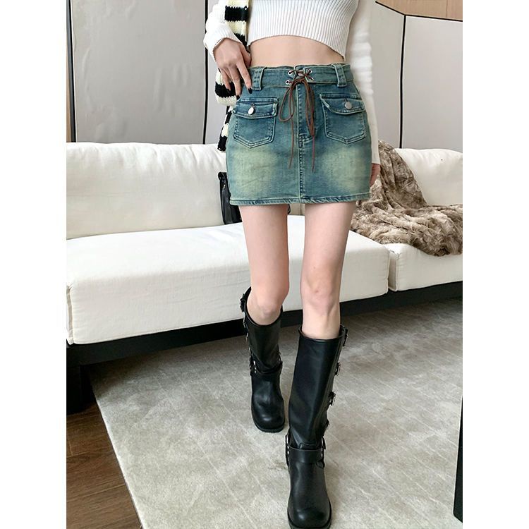 Jiashucheng Chân Váy Denim Chữ a Lưng Cao Thời Trang Thu Đông Dành Cho Nữ